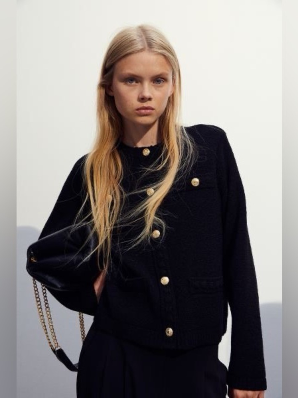 H&M Textured knit cardigan with gold buttons black